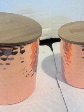 Hammered Copper Canister Set with Wood Lids